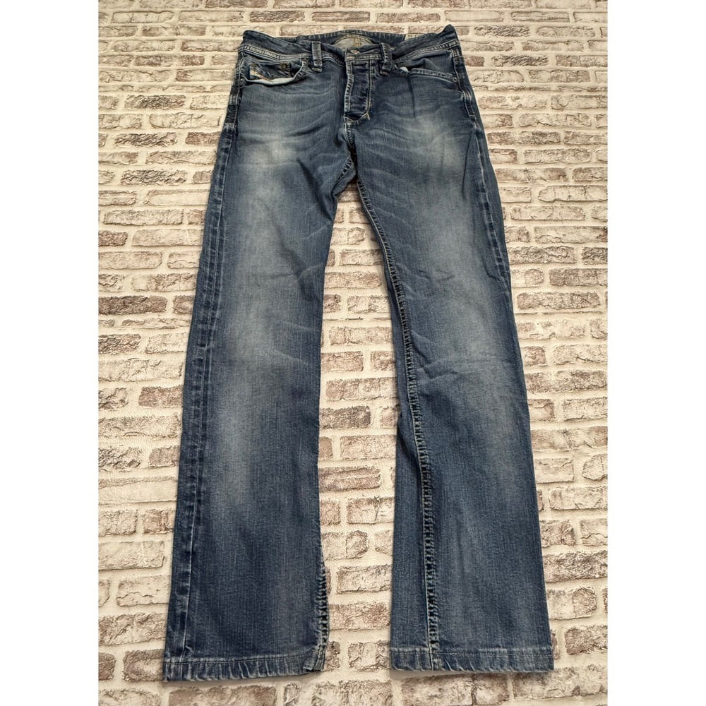 Diesel Larkee Regular Straight Leg Jeans Mens 30x28 Blue Wash 0840F Stretch